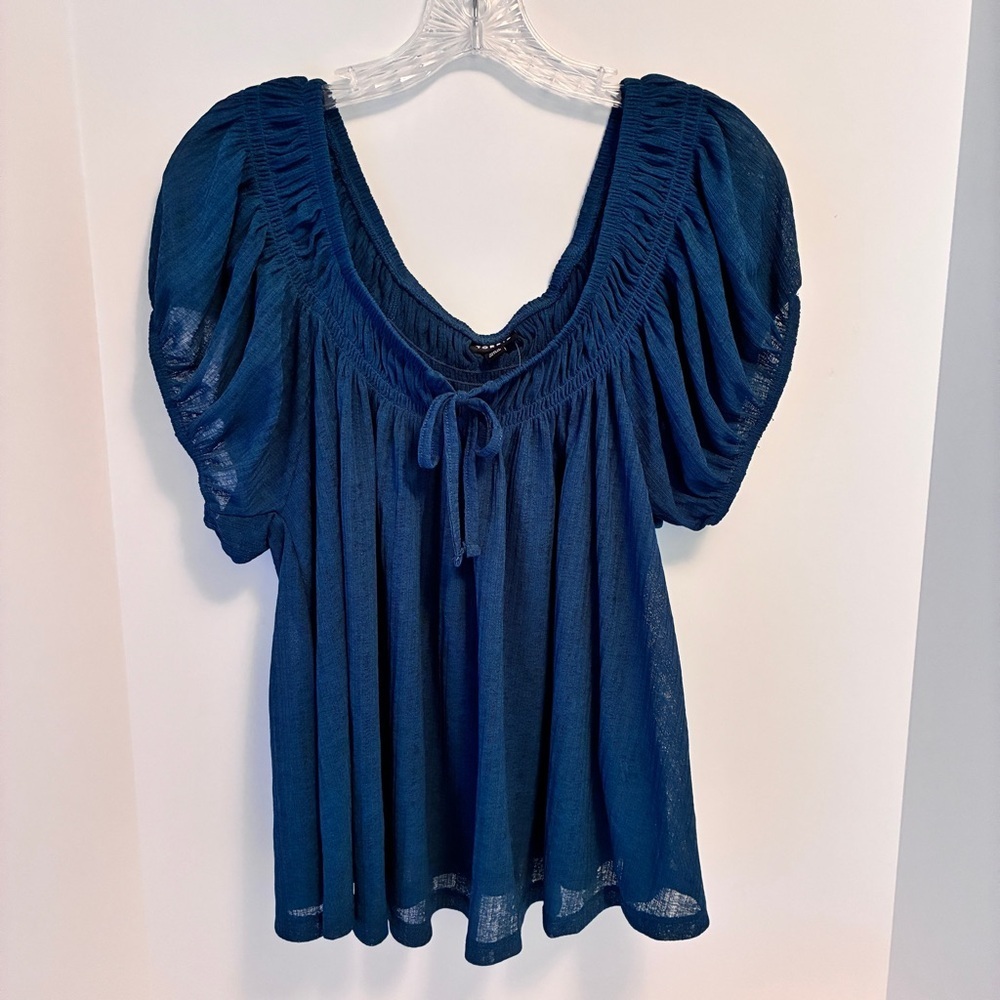 Torrid Cap Sleeve Peasant Top Legion Blue Plus Size 1X (14-16) New With Tag